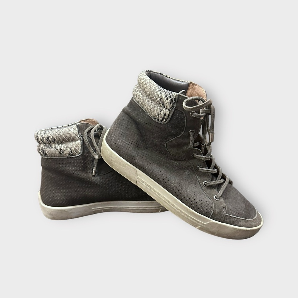 JOIE “Devon” Grey Leather Snakeskin High Top Sneakers - Picture 3 of 9